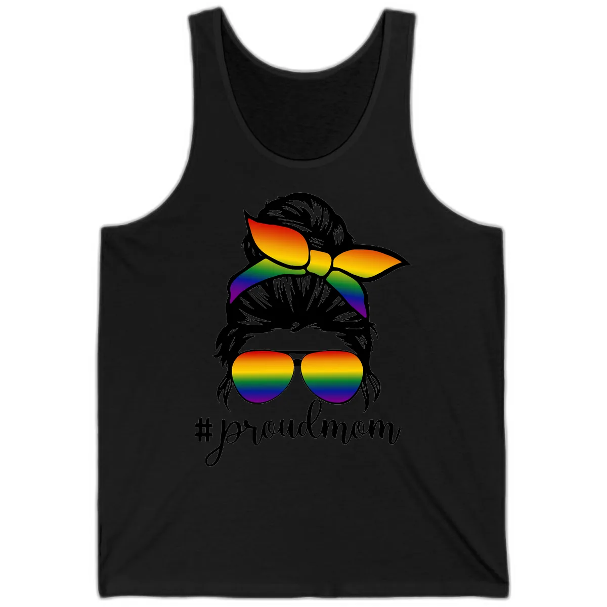 Proud Mom Rainbow Hair Tank in Black