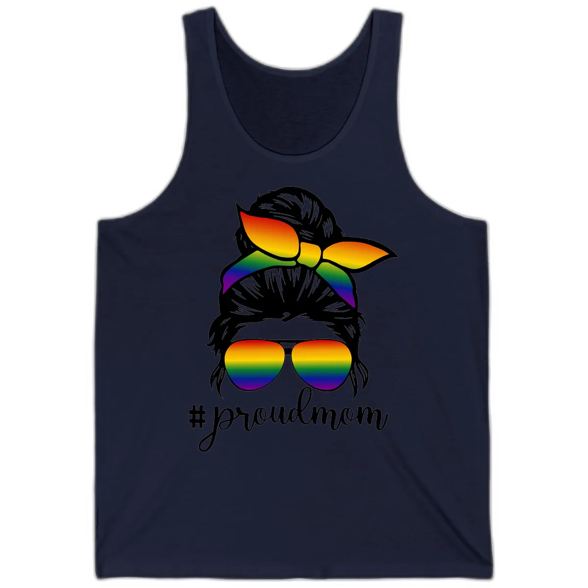 Proud Mom Rainbow Hair Tank in Navy