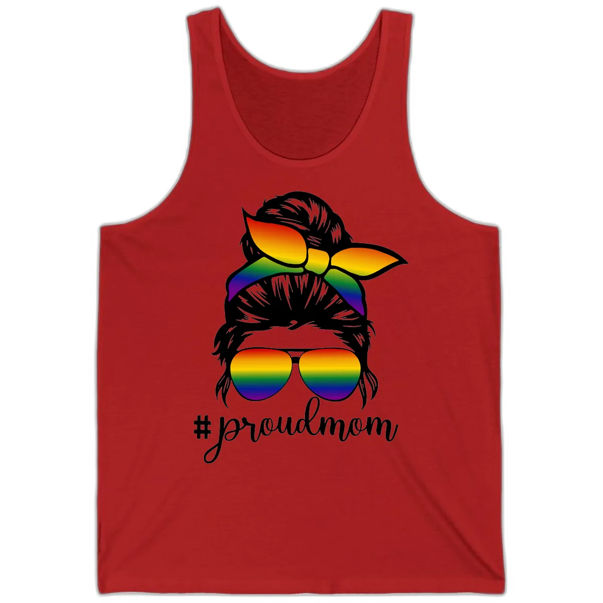 Proud Mom Rainbow Hair Tank in Red