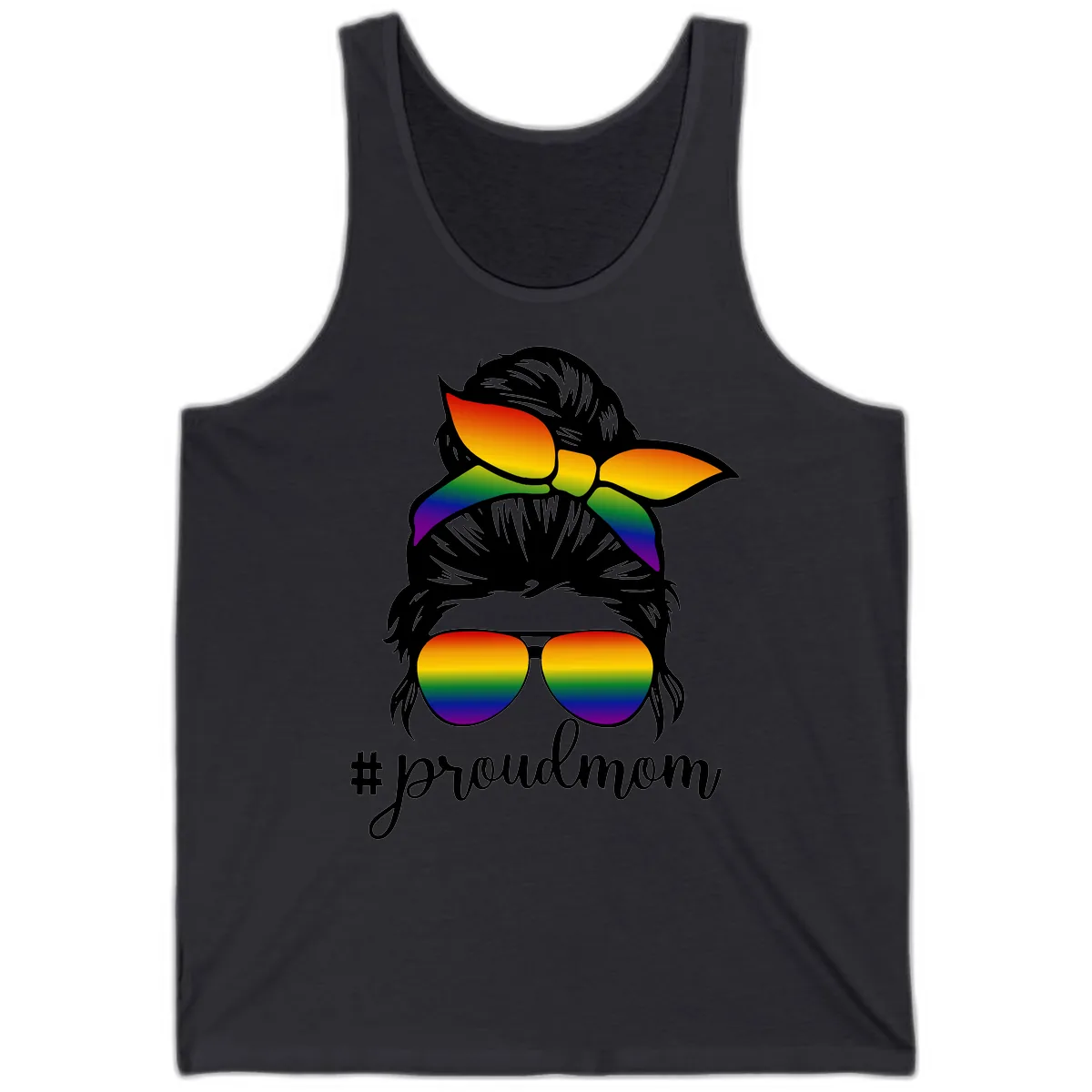 Proud Mom Rainbow Hair Tank in Dark Grey