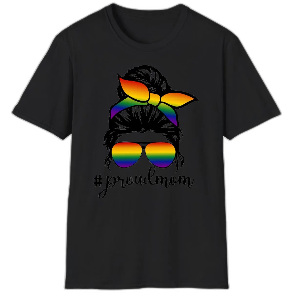 Proud Mom Rainbow Hair T-Shirt in Black