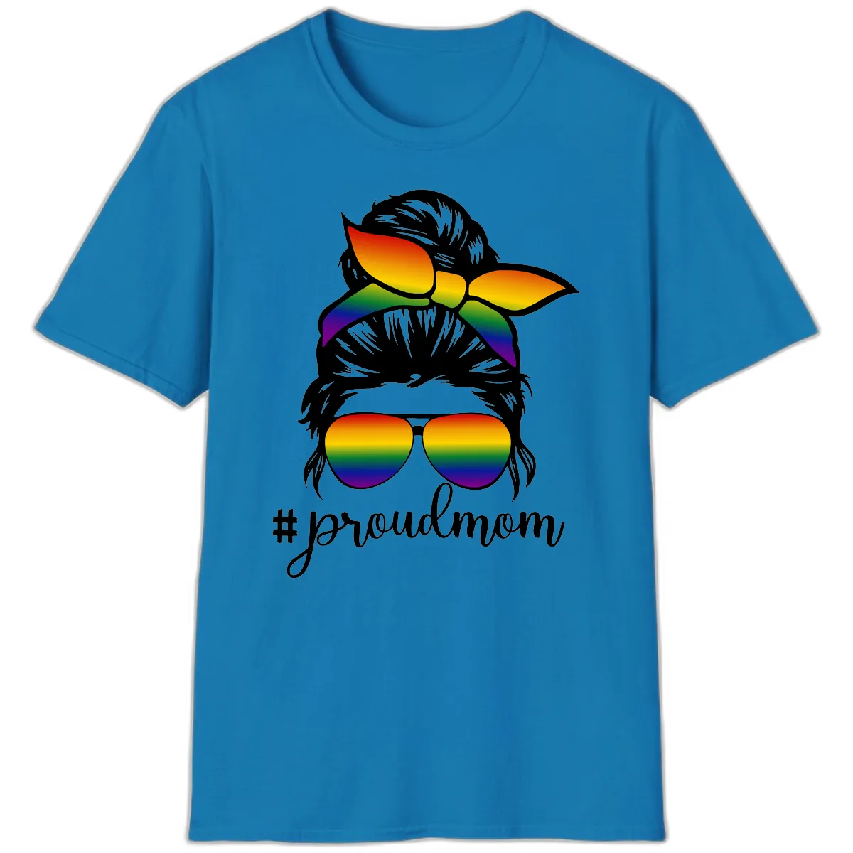 Proud Mom Rainbow Hair T-Shirt in Sapphire
