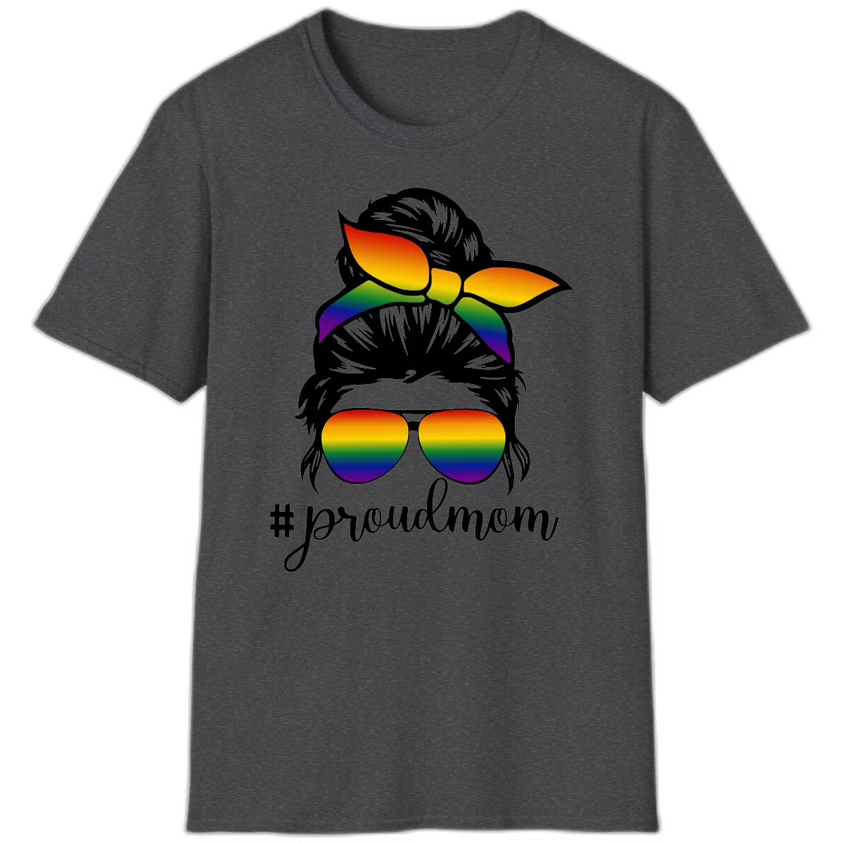 Proud Mom Rainbow Hair T-Shirt in Dark Heather