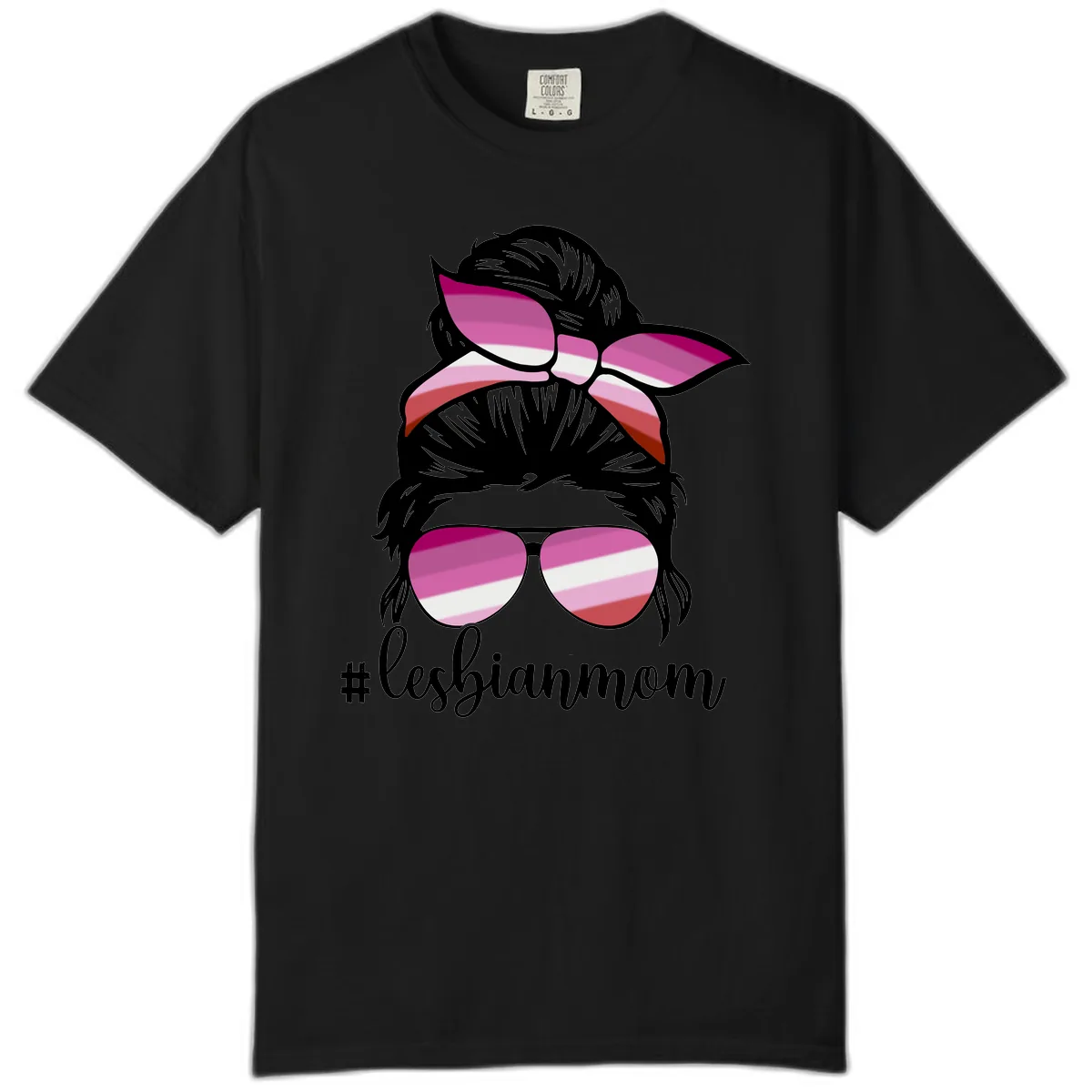 Lesbian Mom Pride Hair & Glasses Comfort Color in Black