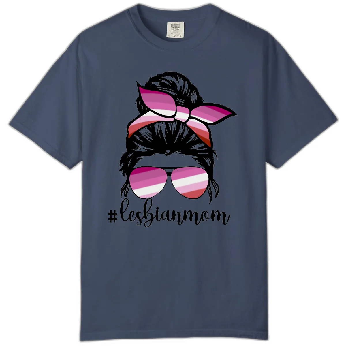 Lesbian Mom Pride Hair & Glasses Comfort Color in Midnight