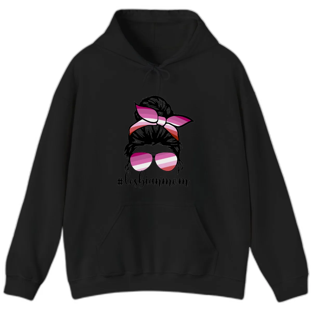 Lesbian Mom Pride Hair & Glasses Hoodie in Black