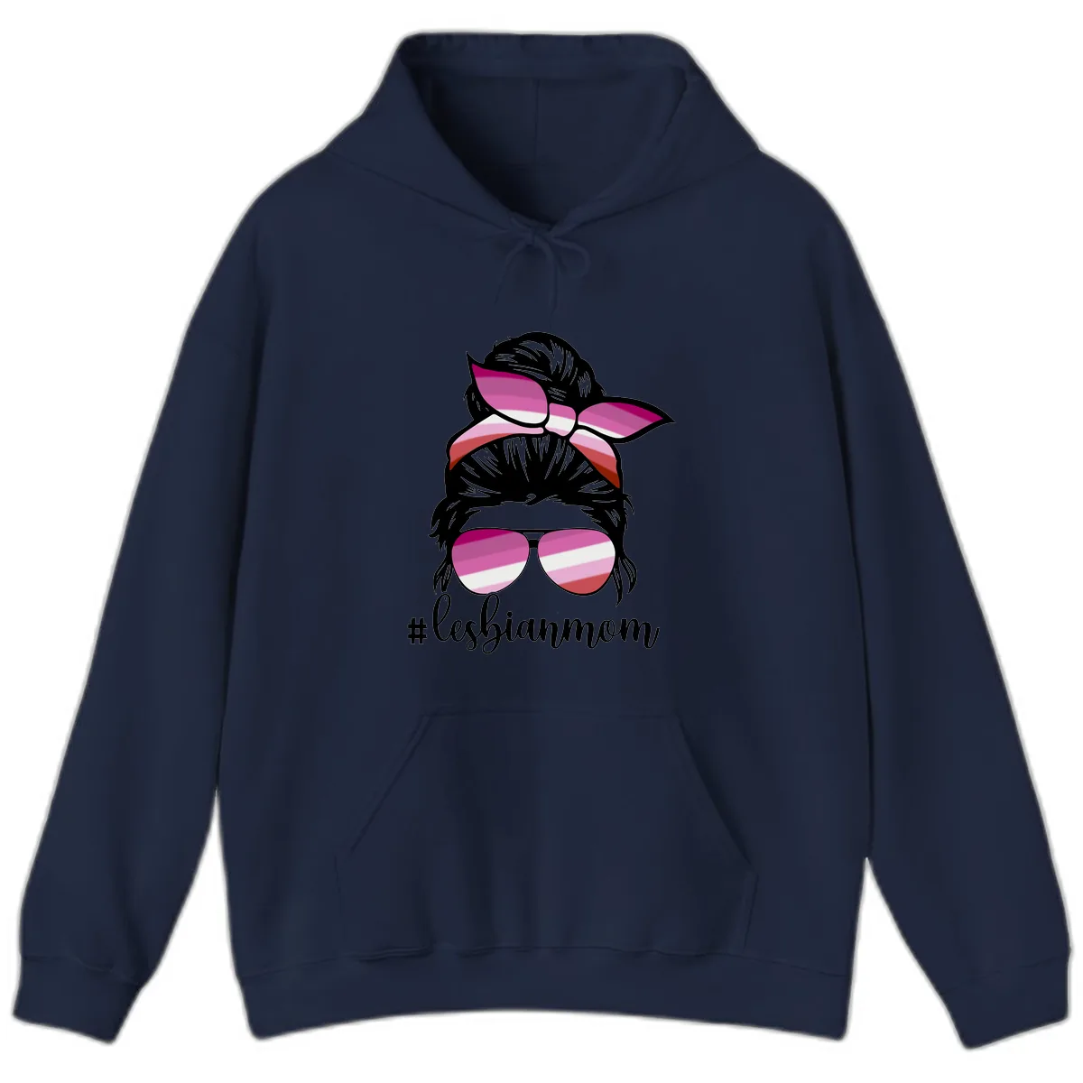 Lesbian Mom Pride Hair & Glasses Hoodie in Navy
