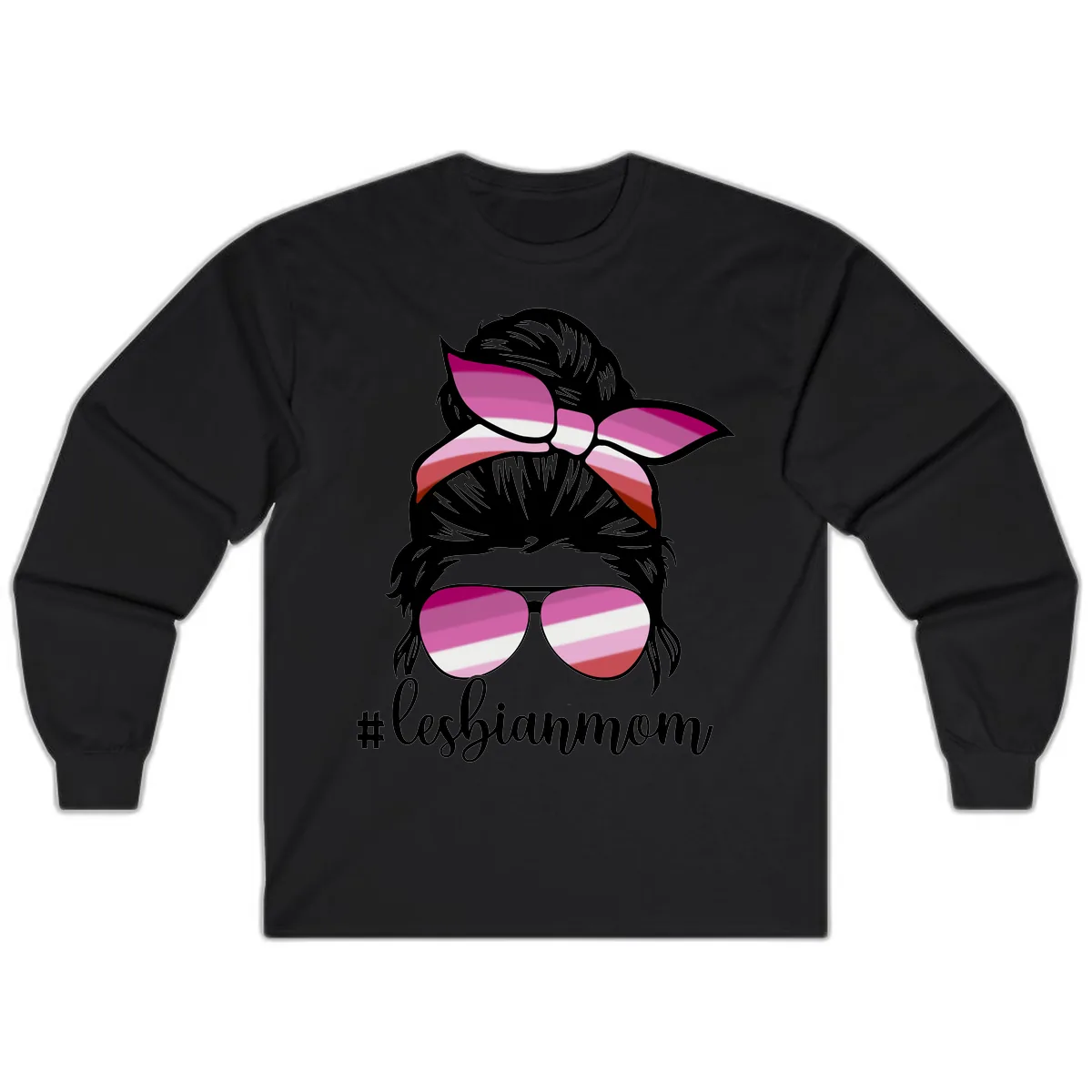 Lesbian Mom Pride Hair & Glasses Long Sleeve in Black