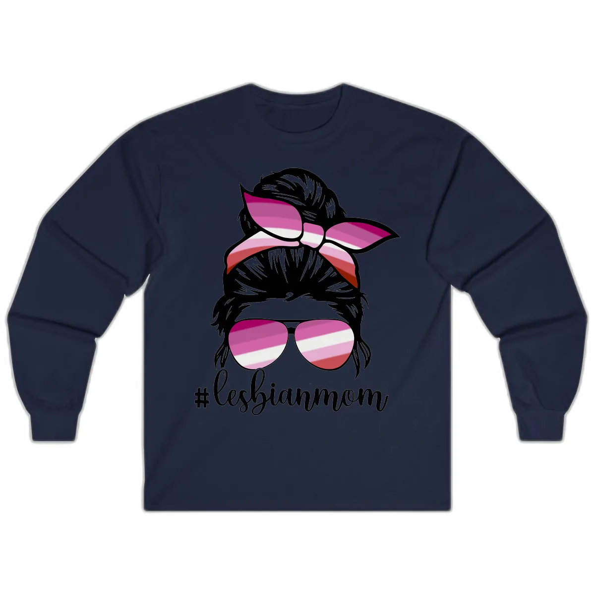 Lesbian Mom Pride Hair & Glasses Long Sleeve in Navy