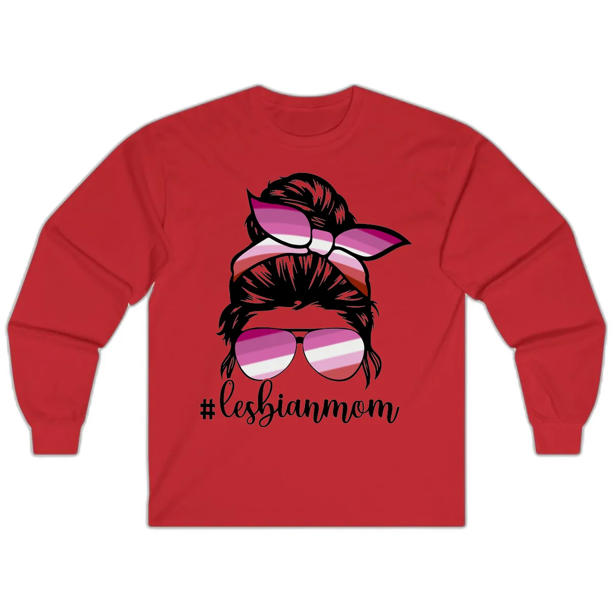 Lesbian Mom Pride Hair & Glasses Long Sleeve in Red