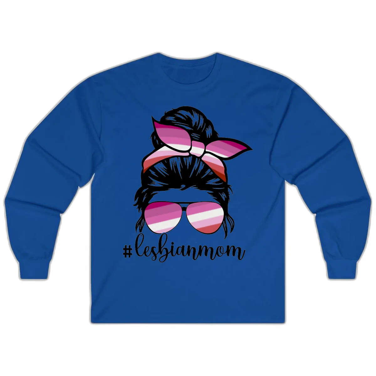 Lesbian Mom Pride Hair & Glasses Long Sleeve in Royal