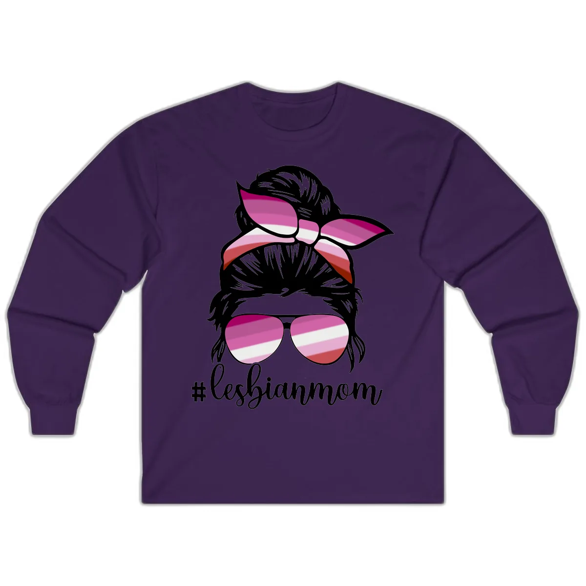 Lesbian Mom Pride Hair & Glasses Long Sleeve in Purple