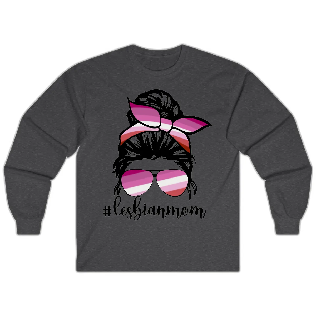 Lesbian Mom Pride Hair & Glasses Long Sleeve in Dark Heather