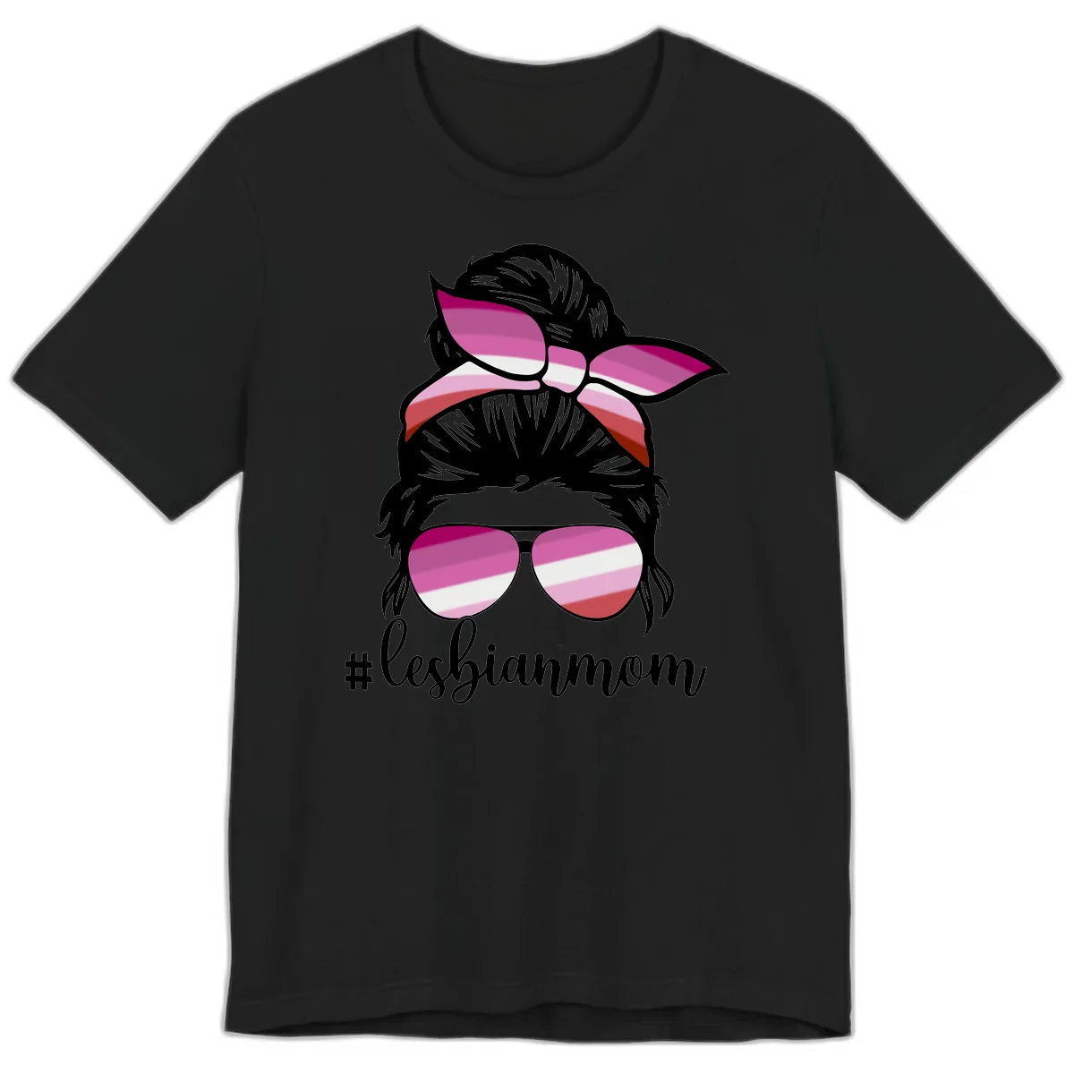 Lesbian Mom Pride Hair & Glasses Premium T-Shirt in Black