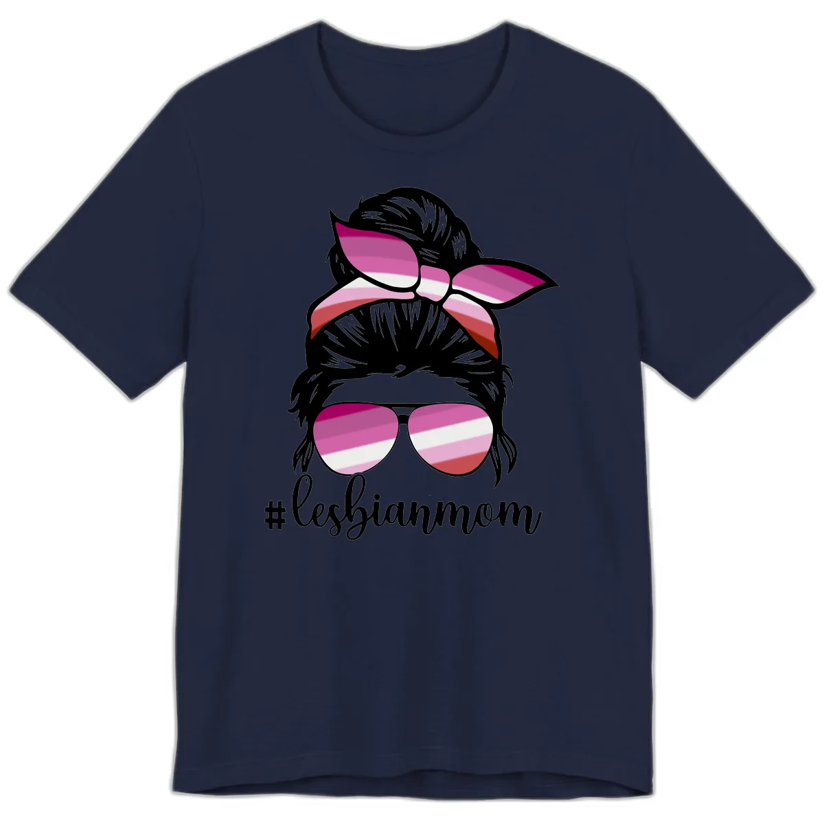Lesbian Mom Pride Hair & Glasses Premium T-Shirt in Navy