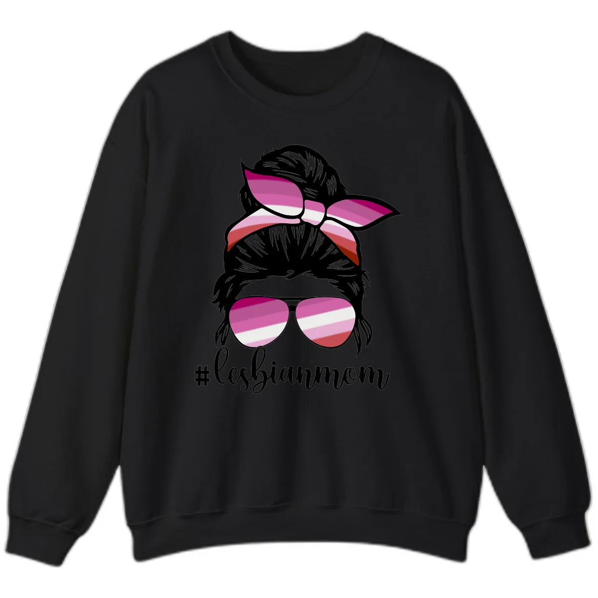 Lesbian Mom Pride Hair & Glasses Sweatshirt in Black