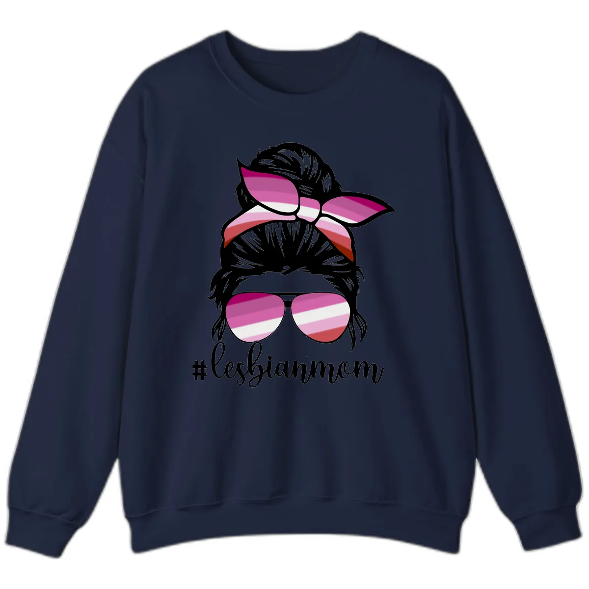 Lesbian Mom Pride Hair & Glasses Sweatshirt in Navy