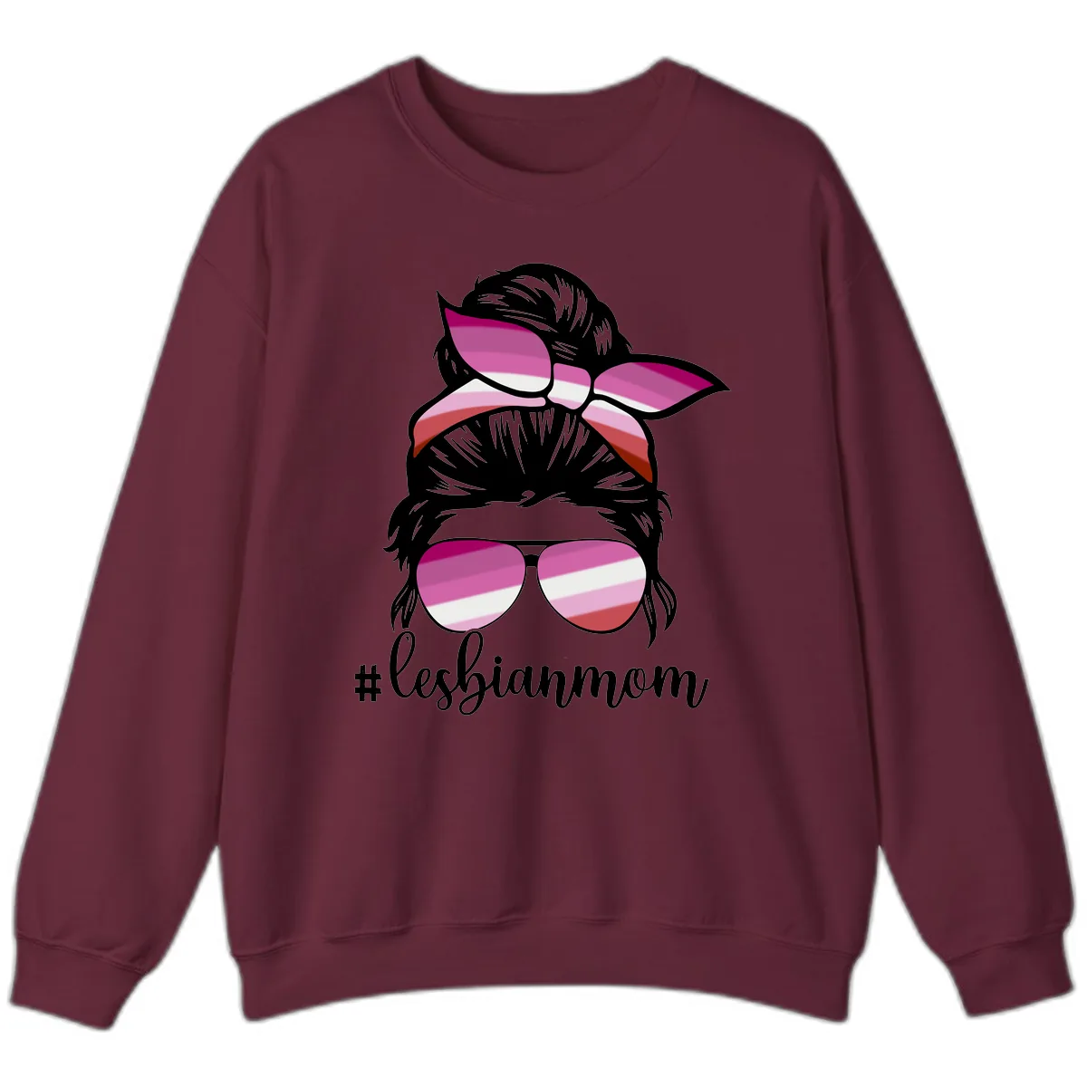 Lesbian Mom Pride Hair & Glasses Sweatshirt in Maroon
