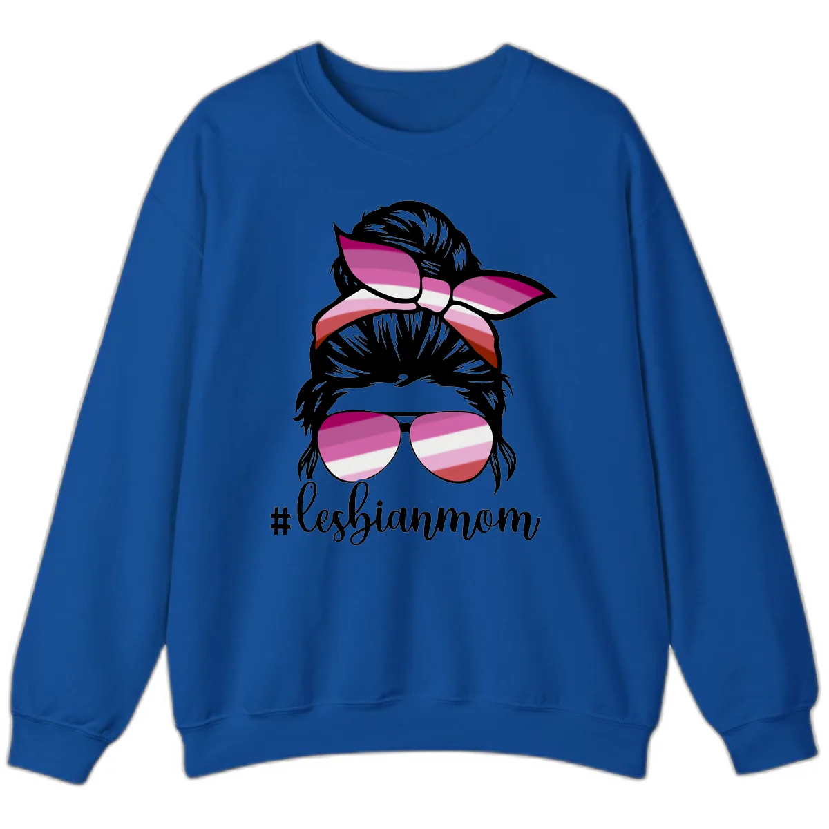 Lesbian Mom Pride Hair & Glasses Sweatshirt in Royal