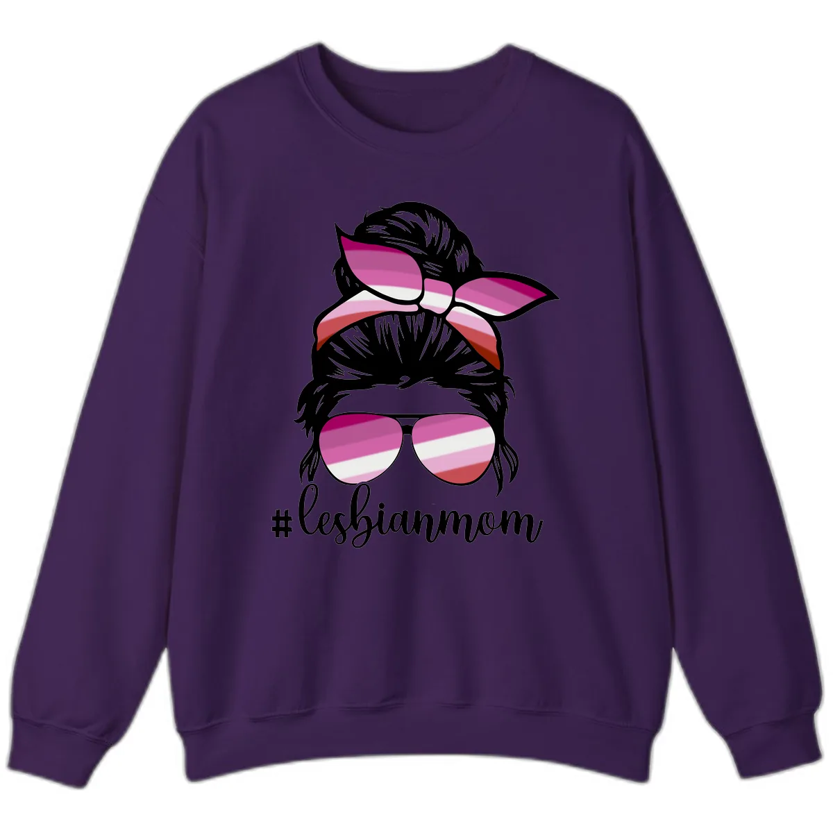 Lesbian Mom Pride Hair & Glasses Sweatshirt in Purple