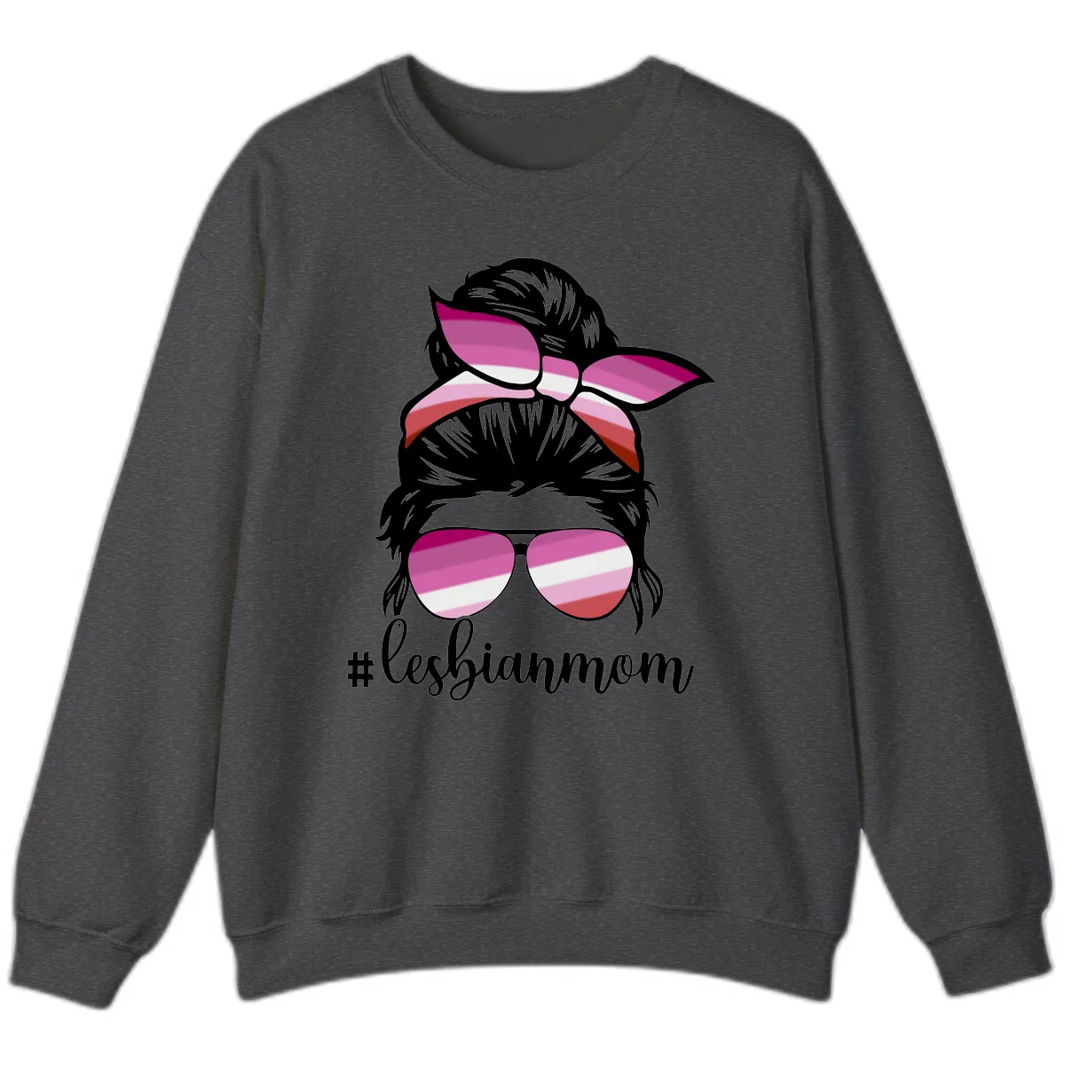 Lesbian Mom Pride Hair & Glasses Sweatshirt in Dark Heather
