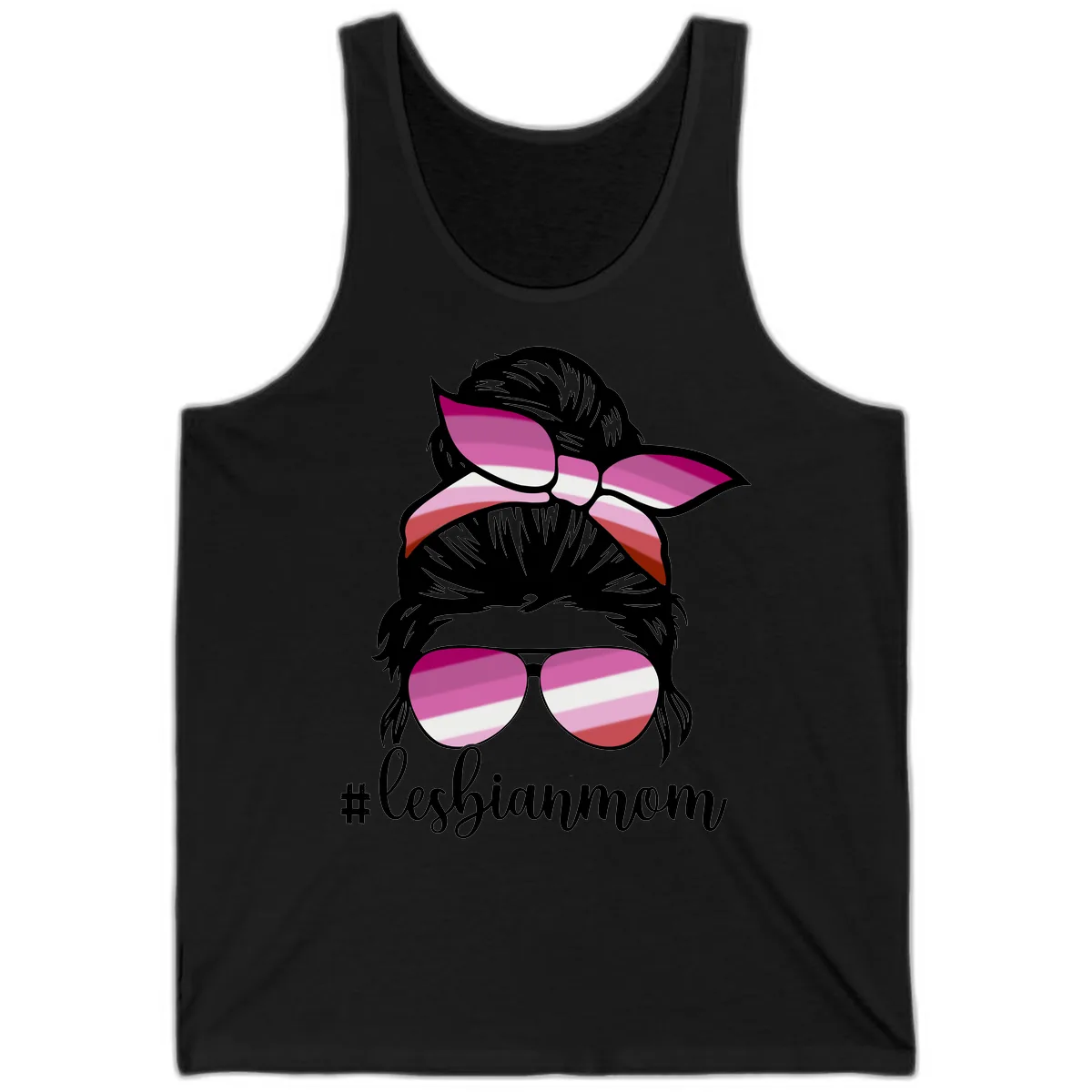 Lesbian Mom Pride Hair & Glasses Tank in Black