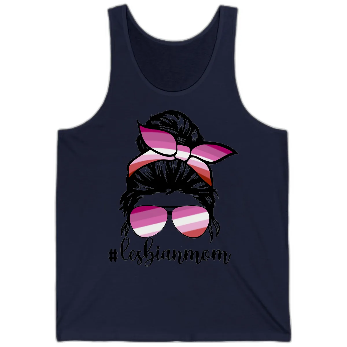Lesbian Mom Pride Hair & Glasses Tank in Navy