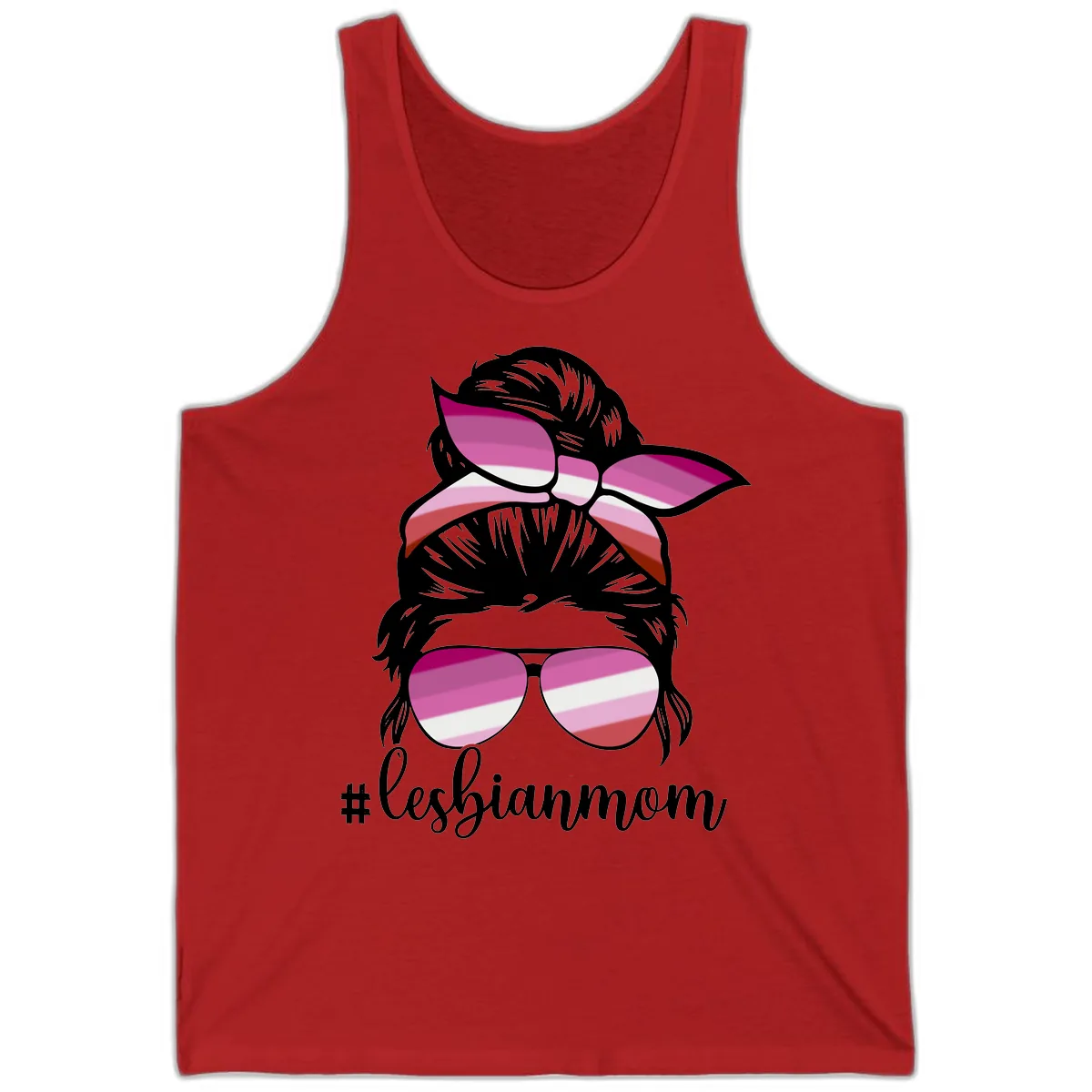 Lesbian Mom Pride Hair & Glasses Tank in Red