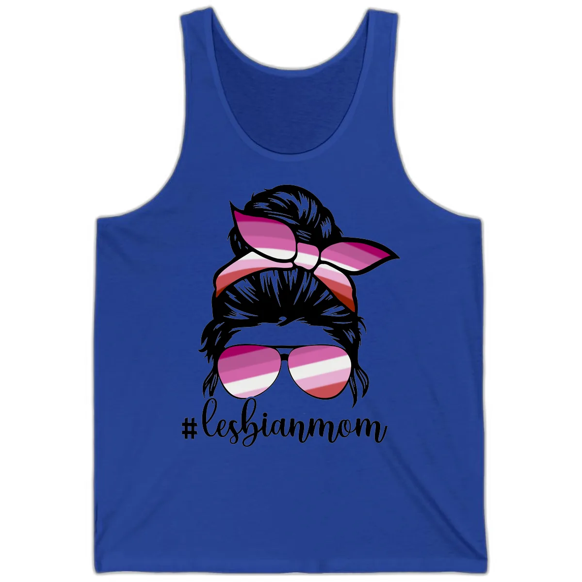 Lesbian Mom Pride Hair & Glasses Tank in True Royal