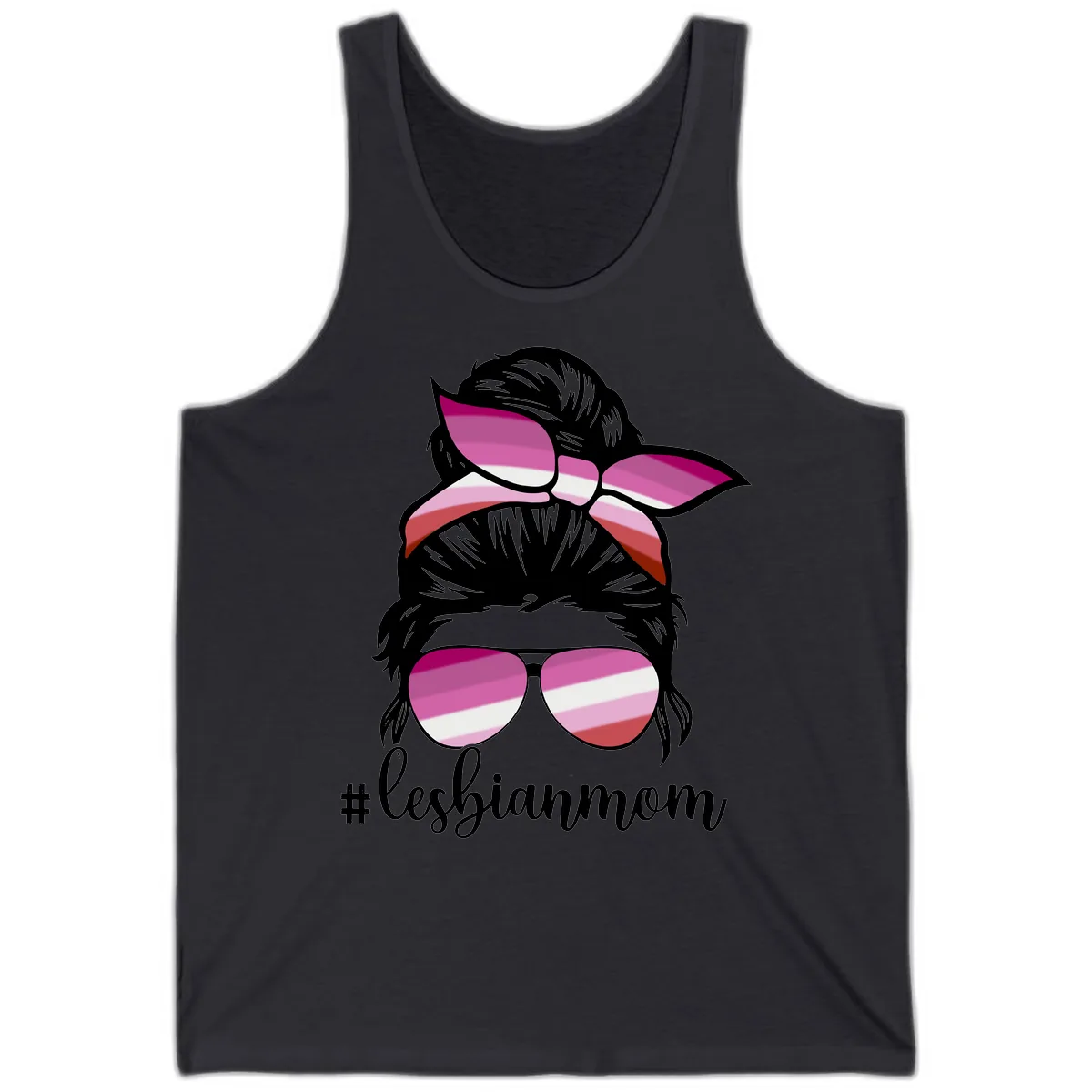 Lesbian Mom Pride Hair & Glasses Tank in Dark Grey