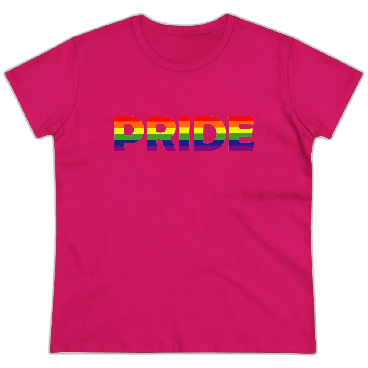 Pride Rainbow Letters Ladies Tee in Heliconia