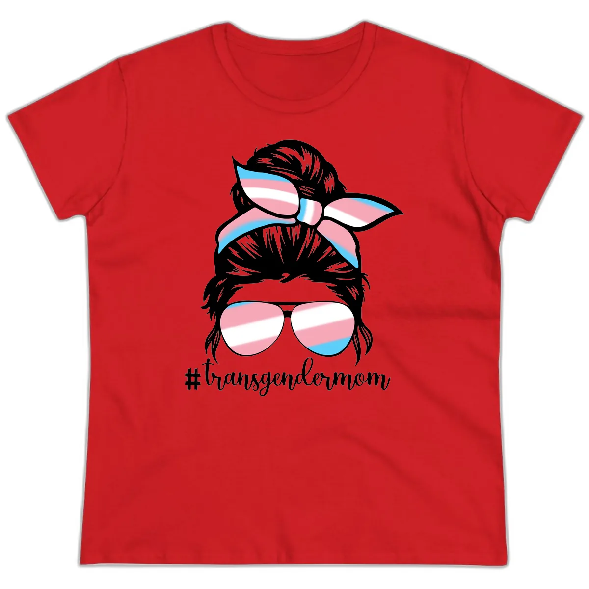 Transgender Mom Pride Portrait Ladies Tee in Red