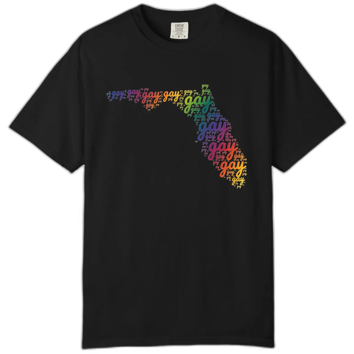 Rainbow Gay Pride Word Cloud Comfort Color in Black