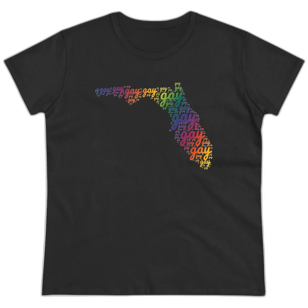Rainbow Gay Pride Word Cloud Ladies Tee in Black