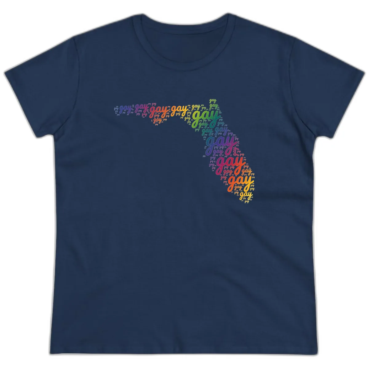 Rainbow Gay Pride Word Cloud Ladies Tee in Navy