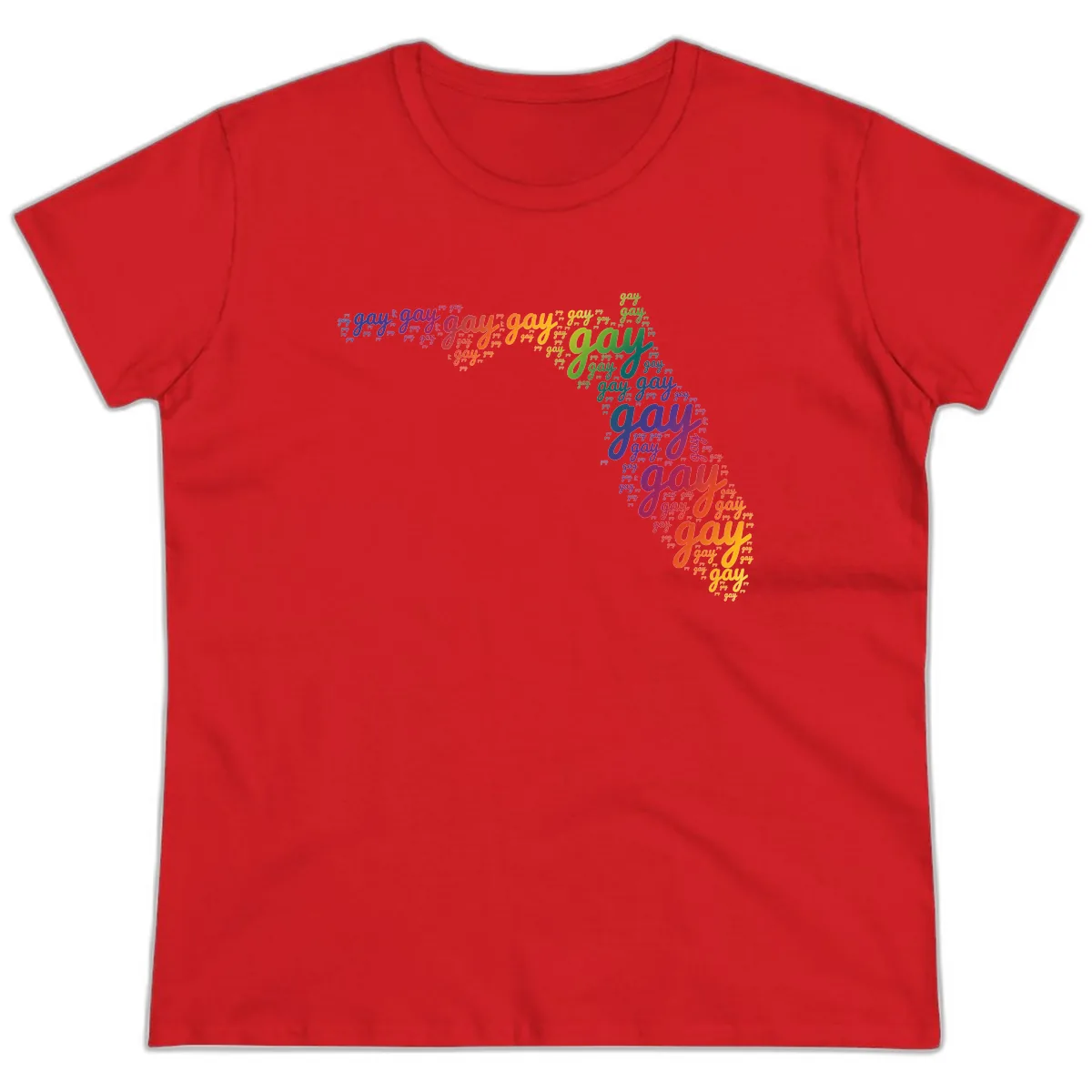 Rainbow Gay Pride Word Cloud Ladies Tee in Red