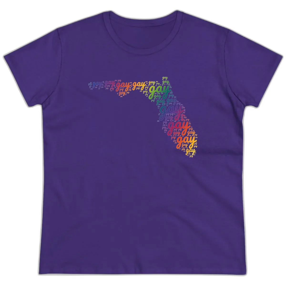 Rainbow Gay Pride Word Cloud Ladies Tee in Purple