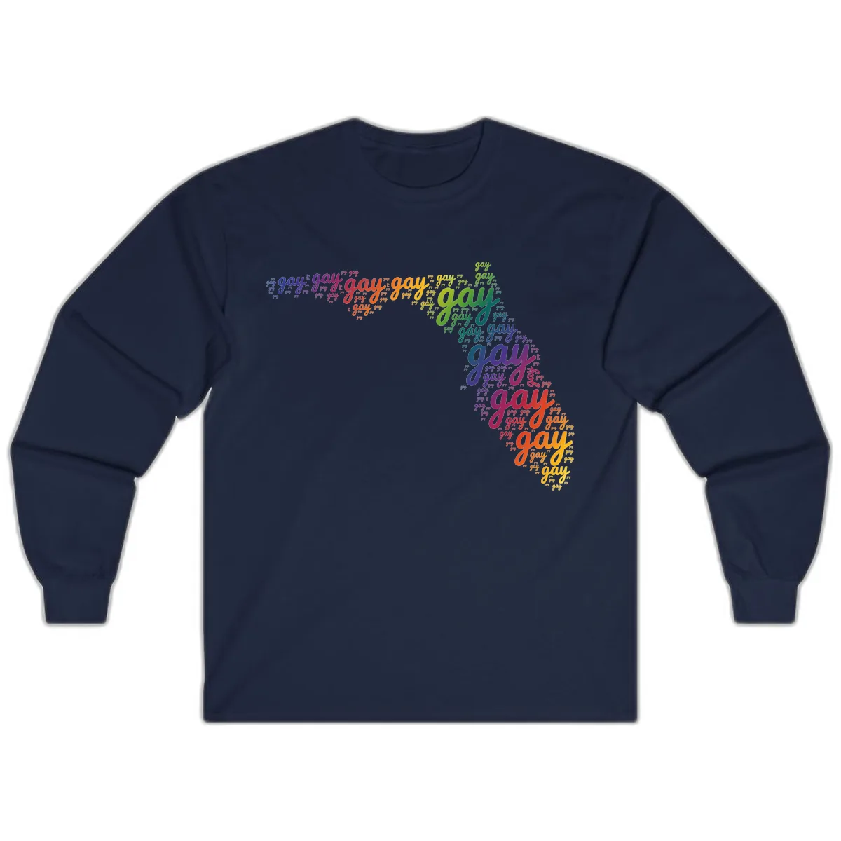 Rainbow Gay Pride Word Cloud Long Sleeve in Navy