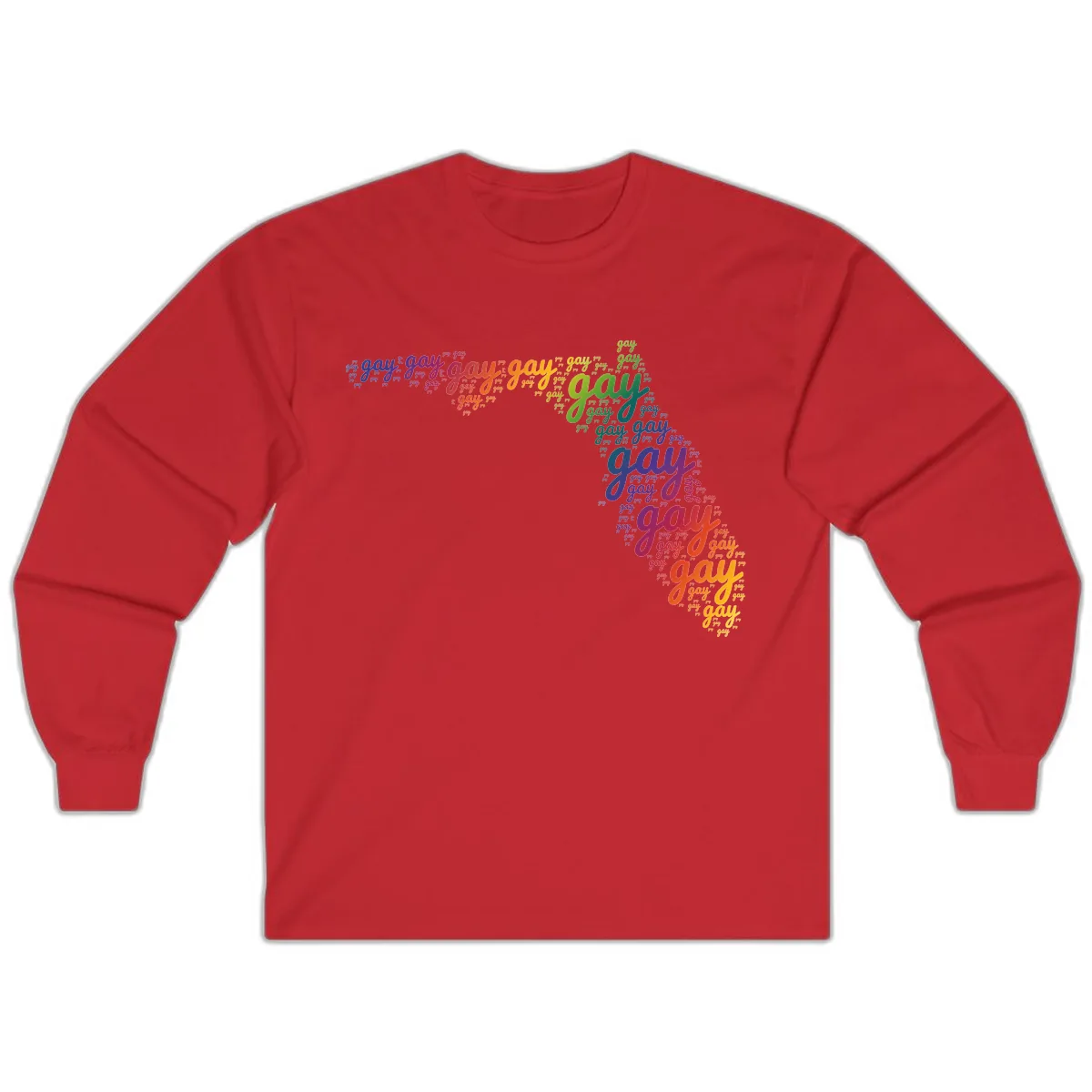 Rainbow Gay Pride Word Cloud Long Sleeve in Red