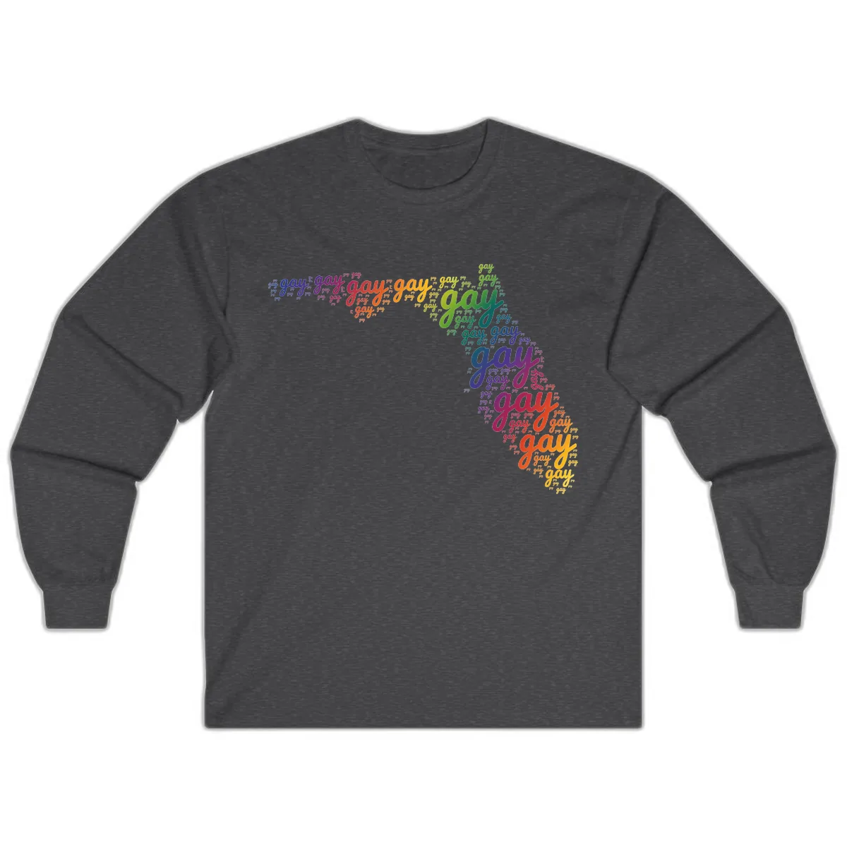 Rainbow Gay Pride Word Cloud Long Sleeve in Dark Heather