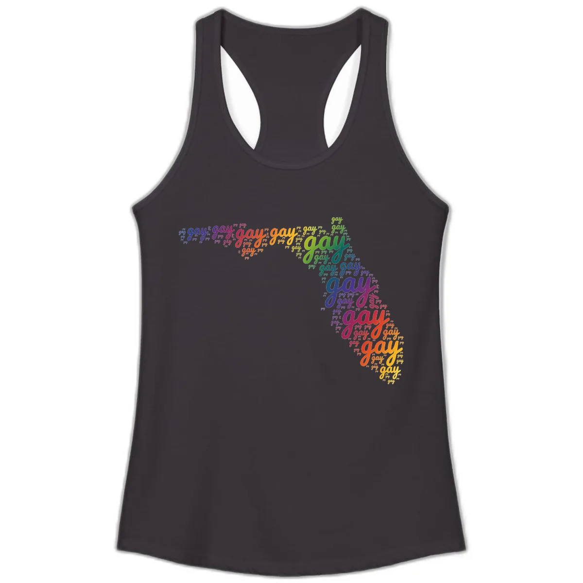 Rainbow Gay Pride Word Cloud Ladies Tank in Black