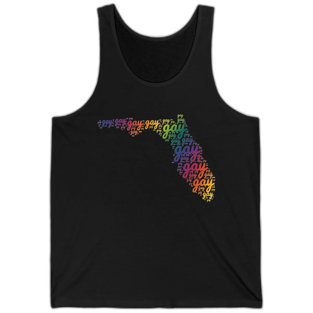 Rainbow Gay Pride Word Cloud Tank in Black