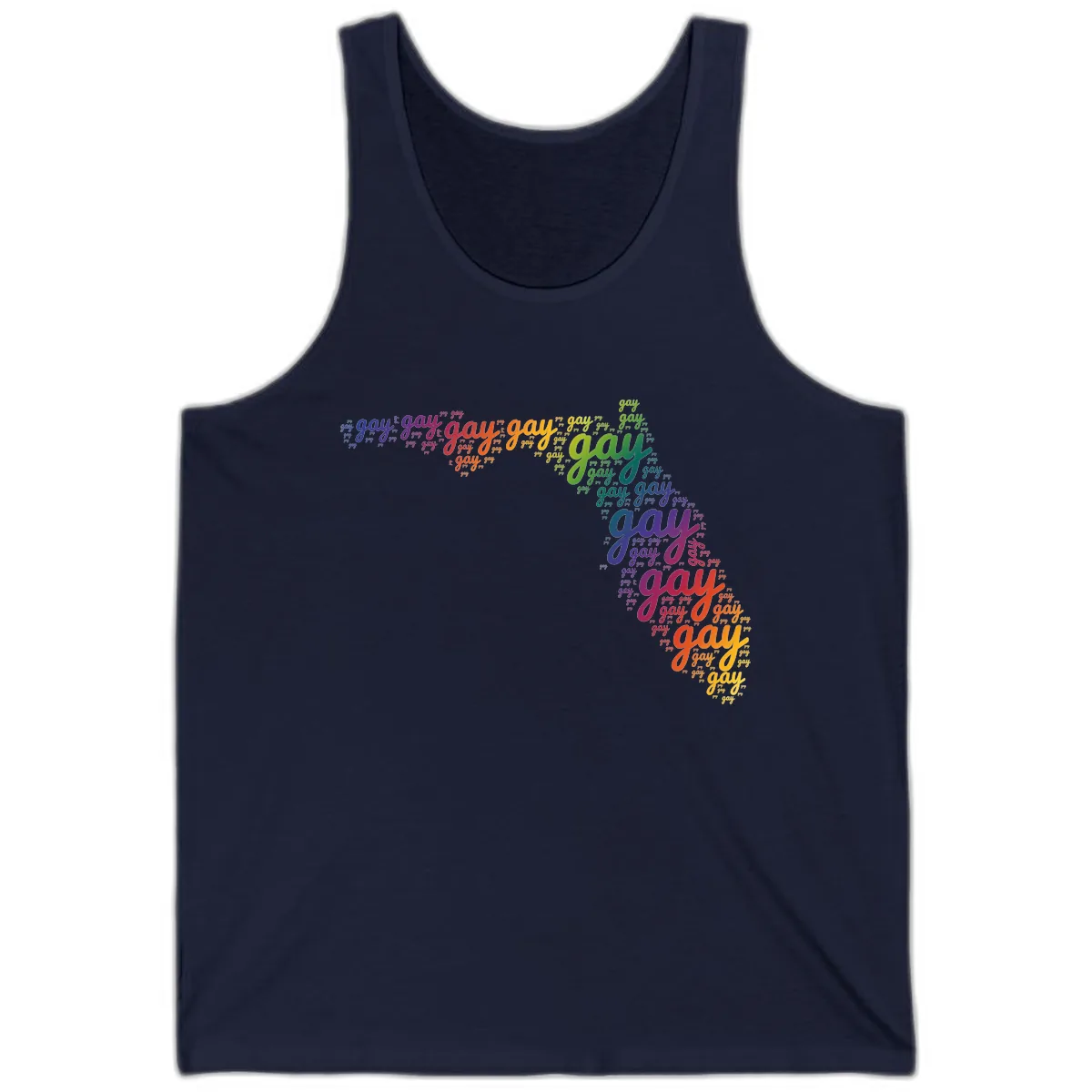 Rainbow Gay Pride Word Cloud Tank in Navy
