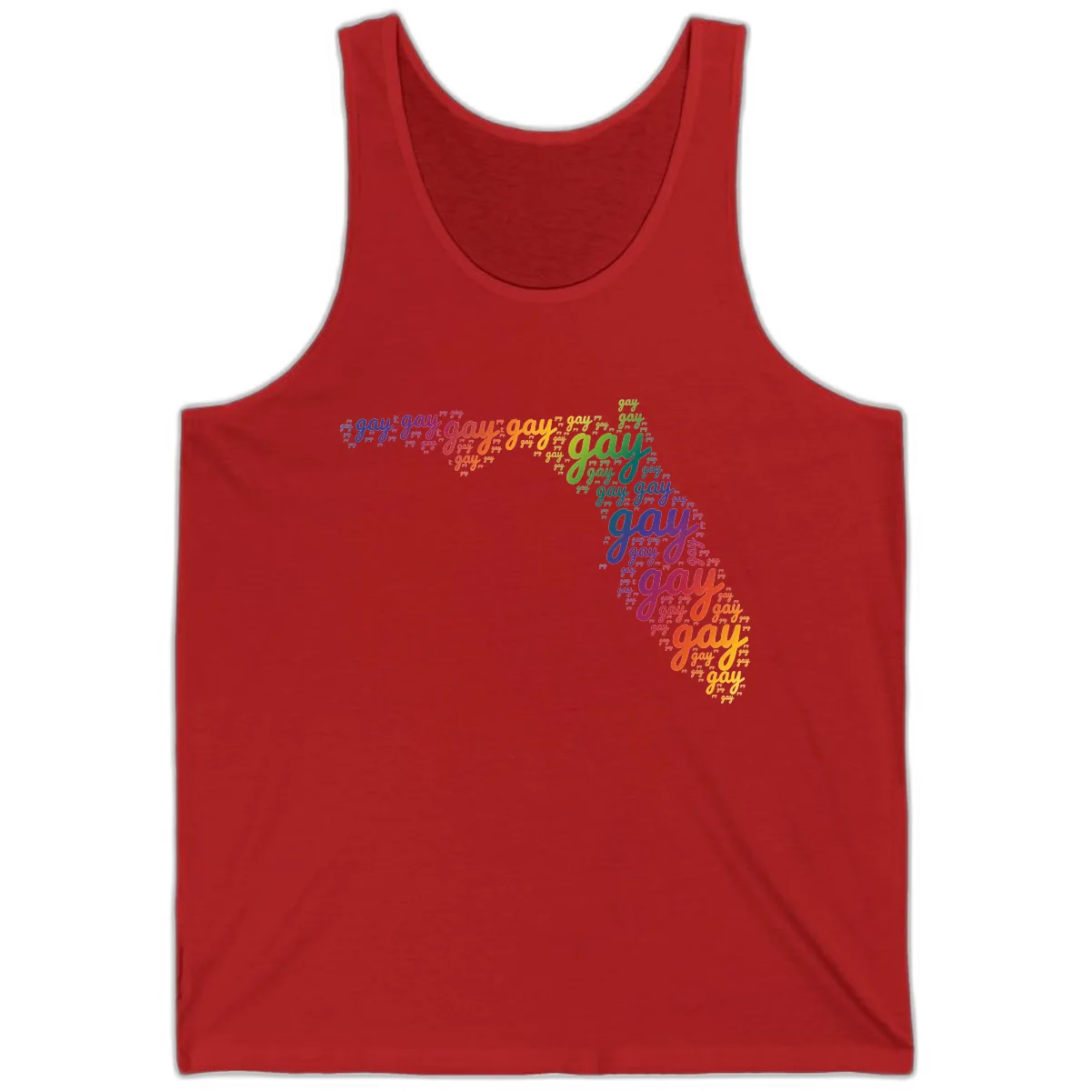 Rainbow Gay Pride Word Cloud Tank in Red