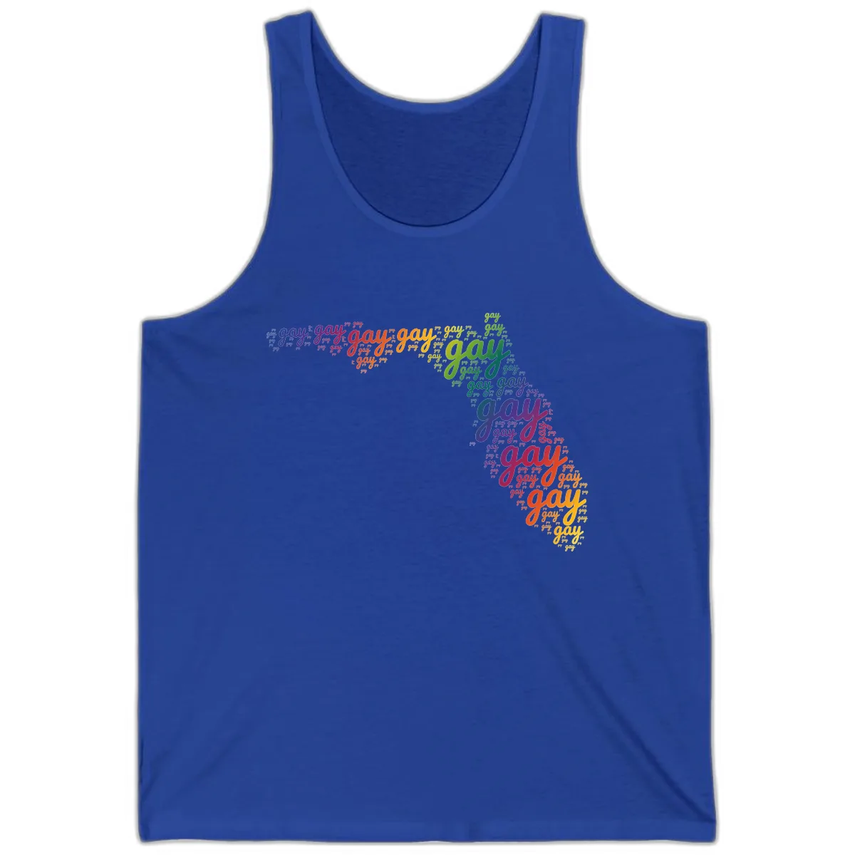 Rainbow Gay Pride Word Cloud Tank in True Royal