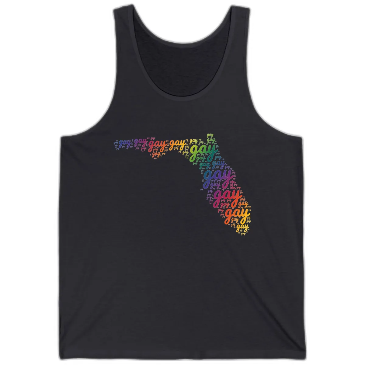 Rainbow Gay Pride Word Cloud Tank in Dark Grey