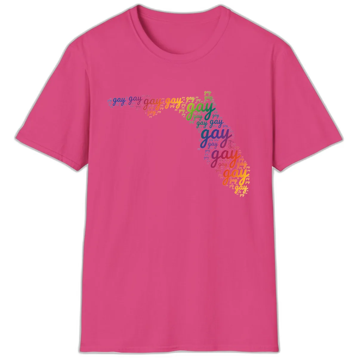 Rainbow Gay Pride Word Cloud T-Shirt in Heliconia
