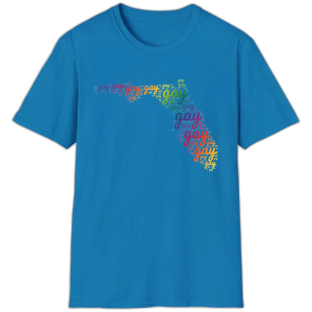 Rainbow Gay Pride Word Cloud T-Shirt in Sapphire
