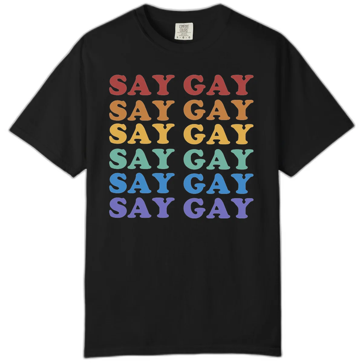 Say Gay Rainbow Pride Statement Comfort Color in Black