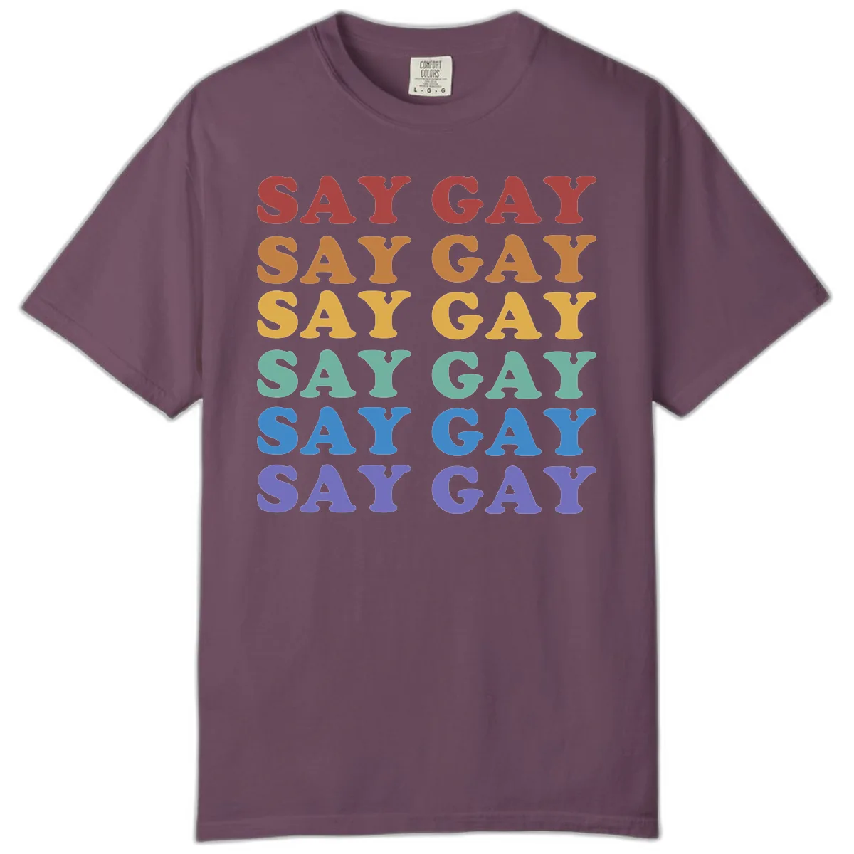 Say Gay Rainbow Pride Statement Comfort Color in Berry